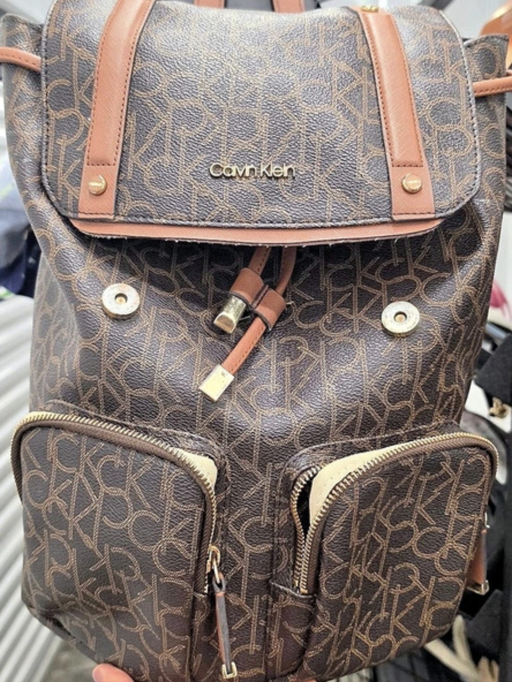 Calvin Klein CK Monogram Flap Backpack Brown & Black